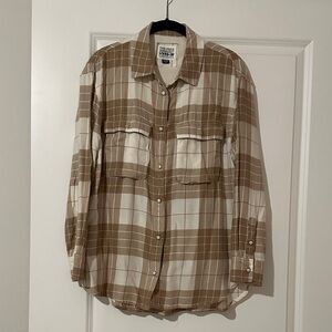 American Eagle Outfitters Brown and Cream Plaid Women's Shirt